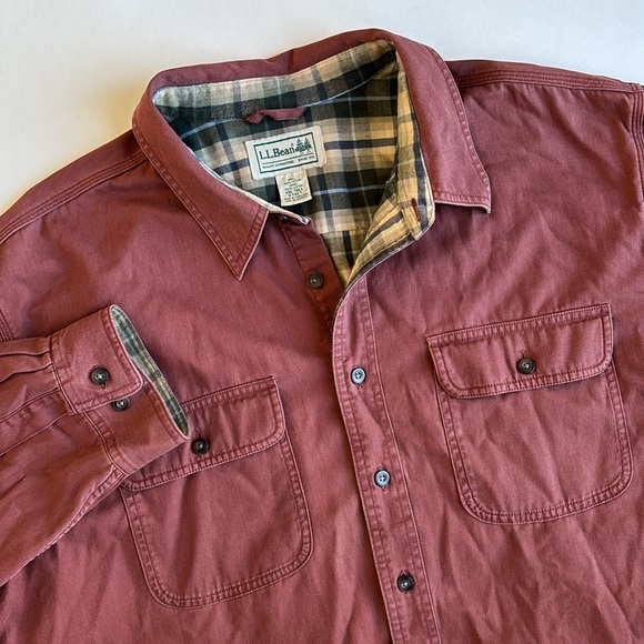 LL Bean Burgundy Plaid Flannel Lined Huricane Shirt‎ Chore Jacket Mens XXL Tall - Picture 1 of 16